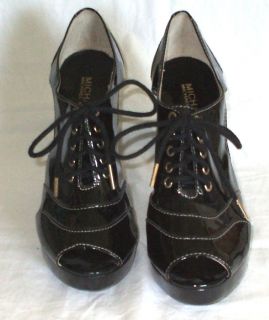 Michael Kors Black Patent Leather Lace Up Pump Womens 8 5 Open Toe 4 5