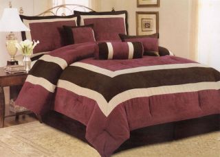 Pcs Micro Suede Modern Comforter Set Bed in A Bag Queen Burgundy