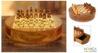 Circle Hand Carved Wood Chess Set India Art Novica New