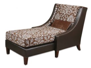 Chocolate Brown Dark Floral Faux Leather Chaise Lounge