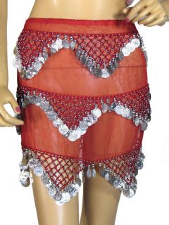  Red Belly dance Ready to Wear Hip Scarf from India, Waist  max 38