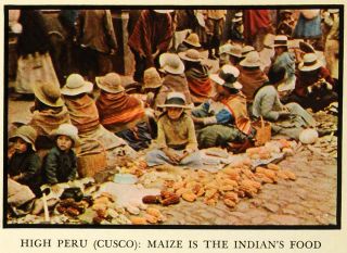 1938 Print Peru Cusco Indian Food Peruvian Corn Vegetable Fashion