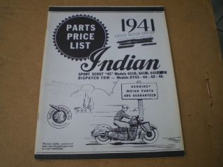 Indian Motorcycle Parts Price List Parts Catalog 1941 Great Condition