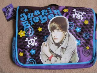 Justin Bieber Purple Messenger Book Bag Tote Case