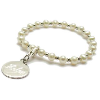 Sterling Silver Baby Child Engraved FW Pearl Bracelet