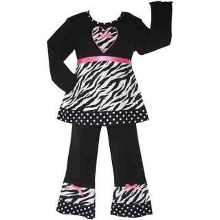 Ann Loren Boutique Girls Zebra and Dots Shirt and Pants Set