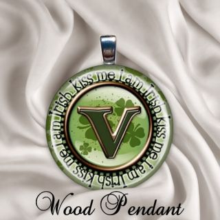 New Initial Wood Necklace Pendant Kiss Me IM Irish