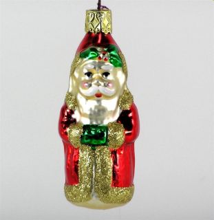 Inge Glas Ornament Small Santa with Holly Xmas Tree Ornament German