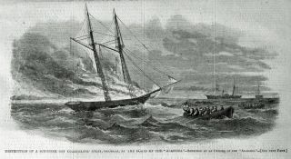 Cumberland Inlet Georgia USS Alabama sidewheel steamer, schooner on