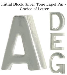 Initial Block Silver Tone Lapel Pin Choice of Letter