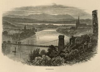 Inverness in Highlands of Scotland; 1875 Woodcut Book Plate View