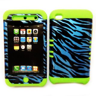  Phone Cover for Apple iPod Touch 4 4th Gen Blue Zebra Print Green Case