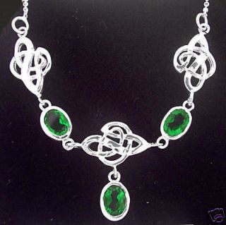 Sterling Silver Celtic Emerald Necklace Irish Jewelry