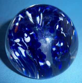 Little Blue White Clear Glass Paperweight
