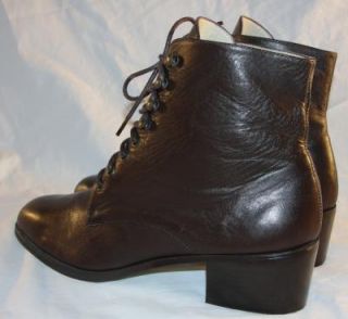 Vintage Dark Brown Leather Lace Up Ankle Riding Womens Boots Grunge