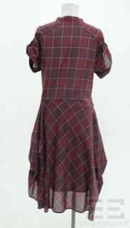 Isabel Marant Maroon Black Cotton Plaid Button Front Dress