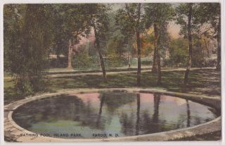 Fargo North Dakota Postcard Island Park Bathing Pool Hand Colored