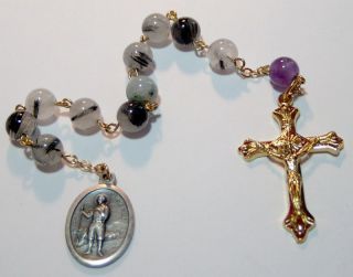 St Isidore Rosary Genuine Tourmaline Quartz Amethyst