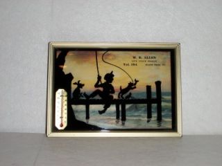 Advertising Thermometer Print Silhouette Fishing Island Pond VT