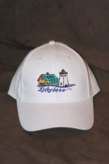 Baseball Cap adjustable white hat Islesboro w Grindle Point Lighthouse