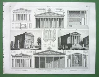 Architecture Print Classic Temples Rome Paestum Nimes Syracuse
