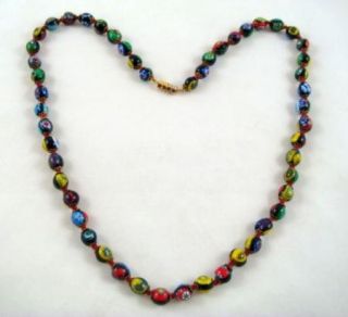 Vintage Italian Glass Millefiori Murano Bead Necklace Single Strand 24