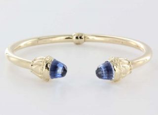   14K Yellow Gold Blue Topaz Hinged Cuff Bracelet Fine Italian Jewelry