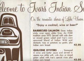 Ivars Indian Salmon House Menu Seattle Washington 70s
