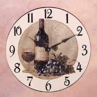 Wood Kitchen Clocks Italian Wine Grapes Wall Clock