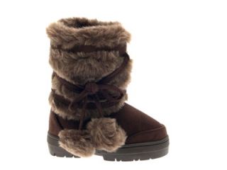 CHILDRENS ELLA BROWN ISA COMFORTABLE FAUX FUR WINTER SNOW BOOTS SHOES