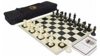 Guardian Plastic Chess Set Black Ivory Black Bag