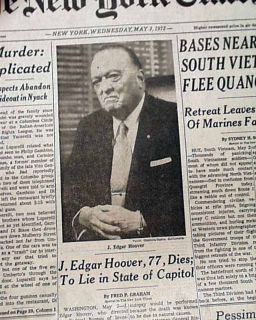 Edgar Hoover Federal Bureau of Investigation FBI Leader Death 1972