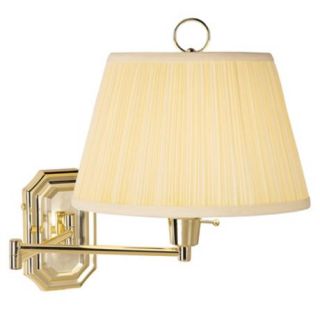 Brass Swing Arm Lamp with Ivory Mushroom Pleated Shade   #34353