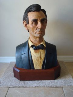 Abraham Lincoln Statue Life Size Bust Armand Lamontagne Wood Carving