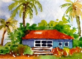 Artist Trading Card ACEO by J Irwin Beach House Landscape