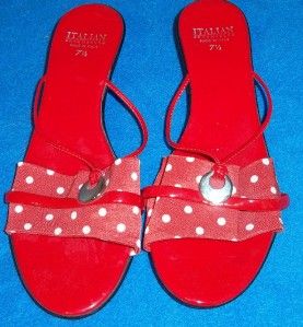 Italian Shoemakers Red Polka Dot Kitten Heel Slip on Sandal 7 1 2 B
