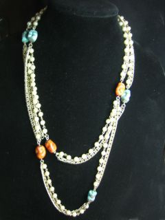Vintage Simulated Turquoise Coral Glass Beaded 55 Necklace