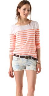 MONROW Striped Boat Neck Top