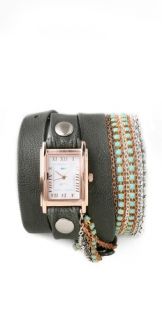 La Mer Collections Turquoise Crystal Chain Wrap Watch