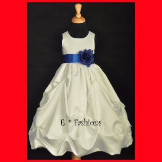 Ivory Royal Blue New Flower Girl Dress SM LG 2 4 6 8 10