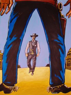 HIGH NOON PAINTING gary cooper movie western cowboy boots spurs hat