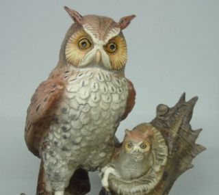 Capodimonte 11 Great Horned Owl Chick Statue Mounted on Wood Base