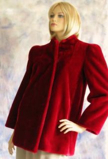  Fabulous Plush Faux Fur Jacket Coat Dark Red Standup Collar 10