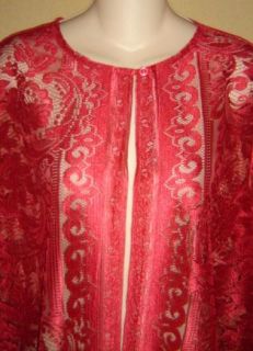 Vtg Red Sheer Crochet Lace Overlay Burnout Jacket Top Shirt Duster