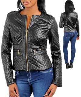  CROPPED, LEATHER LOOK, PUFFED SLEEVE, ASYMMETRICAL, MOTORCYCLE JACKET