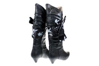 Playboy Valerie Black Knee High Womens Leather Boots