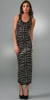 Torn by Ronny Kobo Ronny Long Dress with Crystal Zebra Stripes