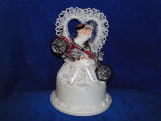 New Jamie Lynn Bride Groom Motorcycle CakeTopper