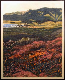 Gordon Mortensen California Poppies Original Art Woodcut Reduction