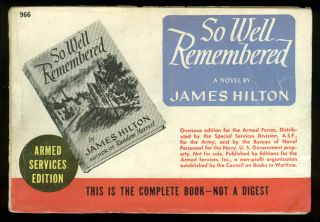James Hilton So Well Remembered ASE 966 Armed Services Edition